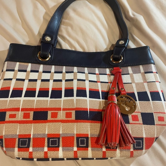Spartina 449 Daufuskie Island Stylish Orange, Navy, and Tan Women's Handbag, OS - Picture 1 of 11